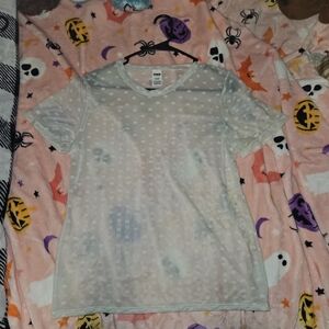 PINK Sheer Flower Stiches T-Shirt